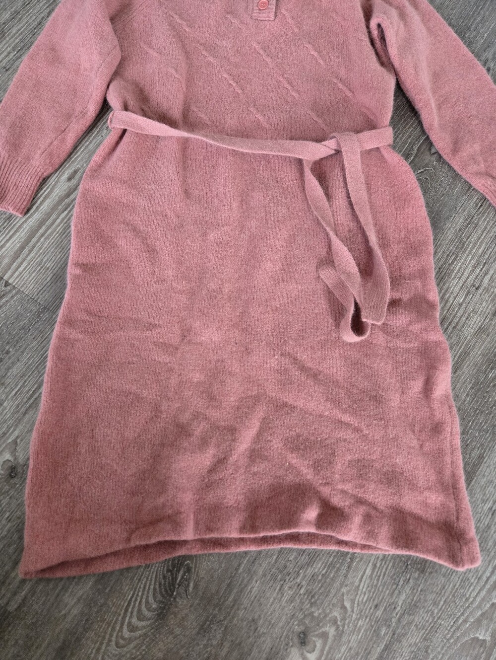 Vintage Margo Boutique Angora Lambswool Knit Dress Pink Henley Midi Size 15/16 - Picture 3 of 10